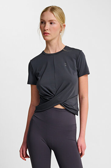 YOGA WRAP W KISA KOLLU TİŞÖRT Siyah Kadın Tişört