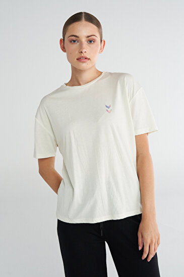 MELTON KISA KOLLU TİŞÖRT Ekru Kadın Tişört