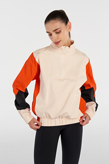 SAGE YARIM FERMUARLI SWEATSHIRT Bej Kadın Fermuarlı Sweatshirt