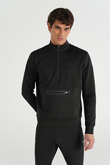 LOTON YARIM FERMUARLI SWEATSHIRT Siyah Erkek Sweatshirt