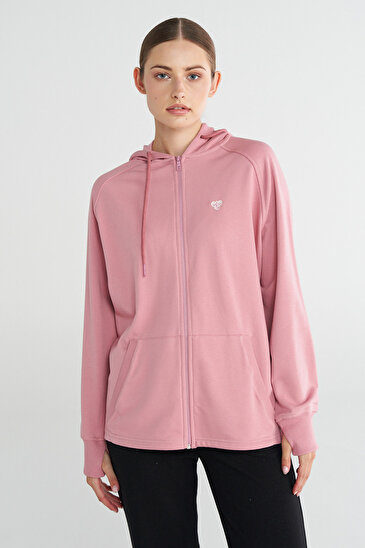 FRANS FERMUARLI HOODIE Pembe Kadın Hoodie