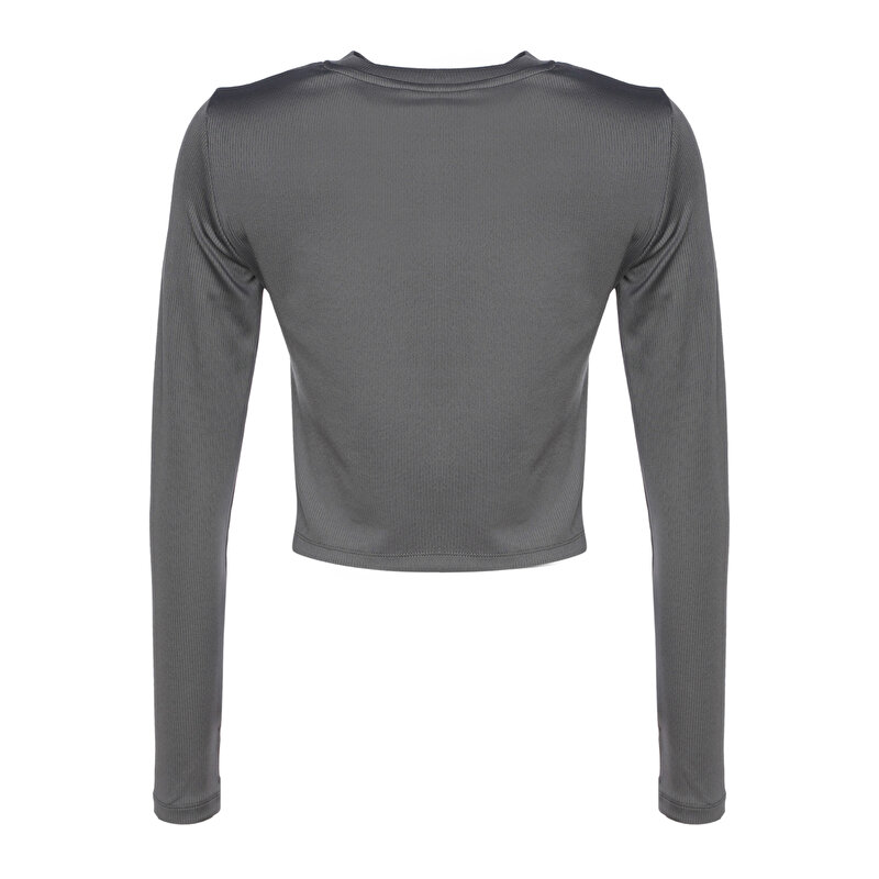 DOLBY CROP UZUN KOLLU TİŞÖRT Gri Kadın Tişört