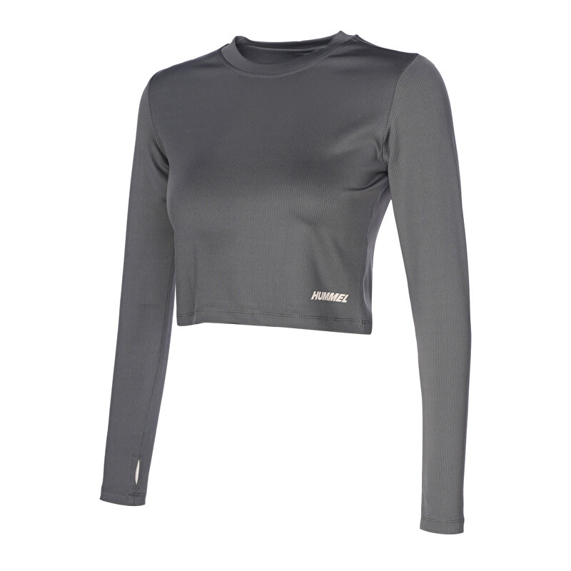 DOLBY CROP UZUN KOLLU TİŞÖRT Gri Kadın Tişört