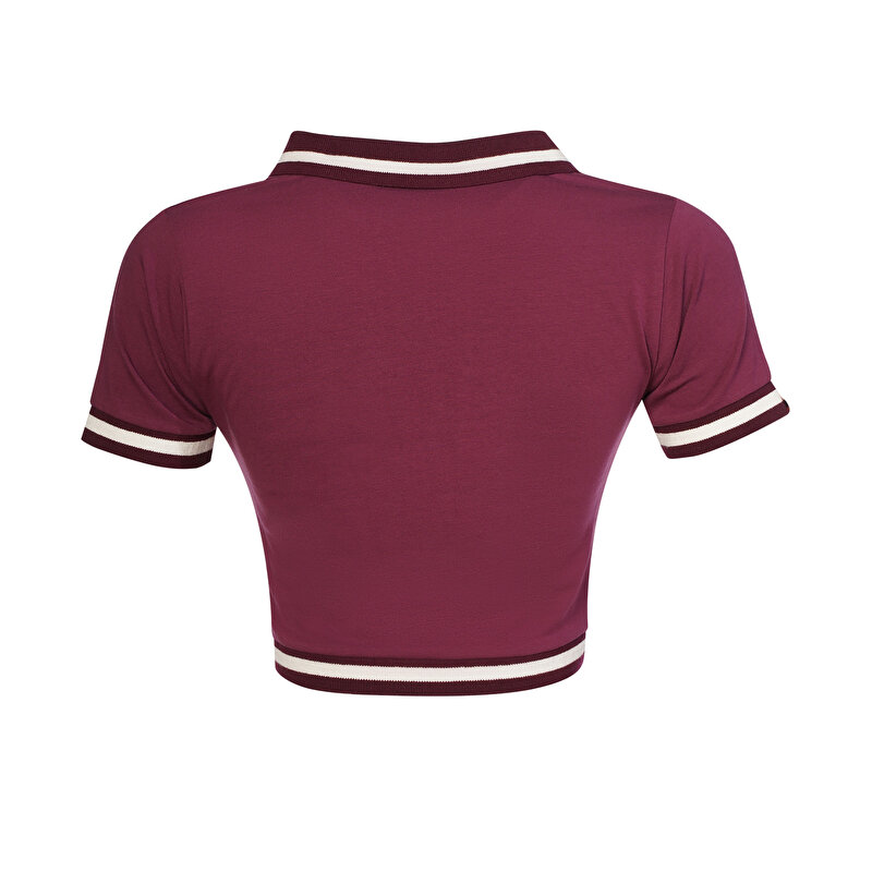 JAMAL CROP KISA KOLLU TİŞÖRT Bordo Kadın Tişört