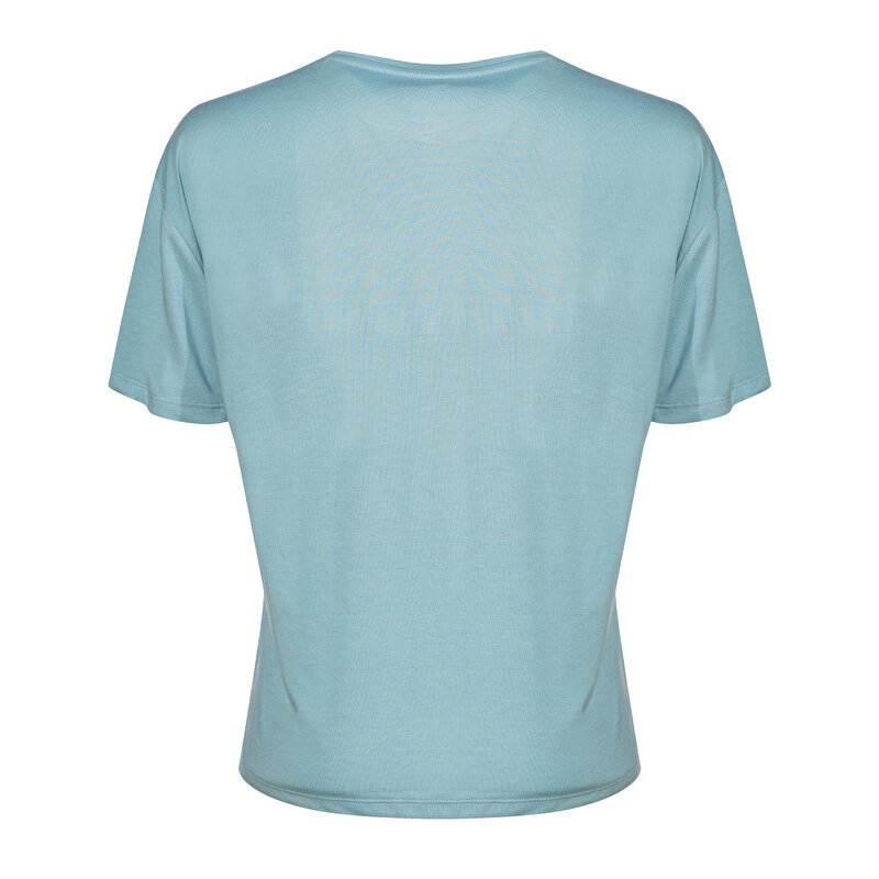 MELTON KISA KOLLU TİŞÖRT Mavi Kadın Tişört