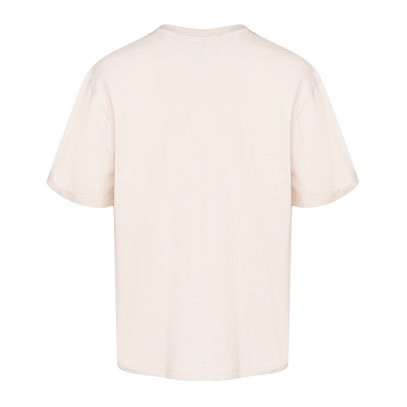 VIVERES OVERSIZE KISA KOLLU TİŞÖRT Ekru Erkek Tişört