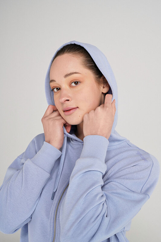 MONEGRAS FERMUARLI HOODIE Mavi Kadın Fermuarlı Hoodie