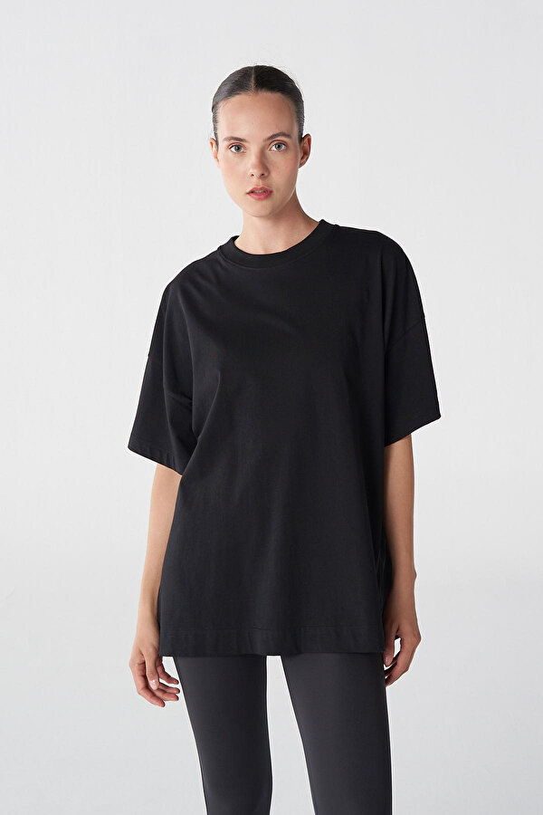 SHURA OVERSIZE KISA KOLLU TİŞÖRT Siyah Kadın Tişört