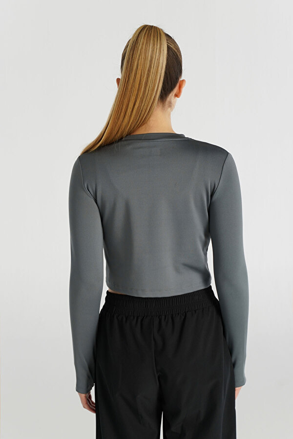 DOLBY CROP UZUN KOLLU TİŞÖRT Gri Kadın Tişört