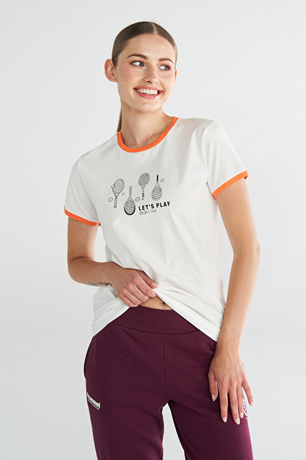 LUKE KISA KOLLU TİŞÖRT Beyaz Kadın Tişört 