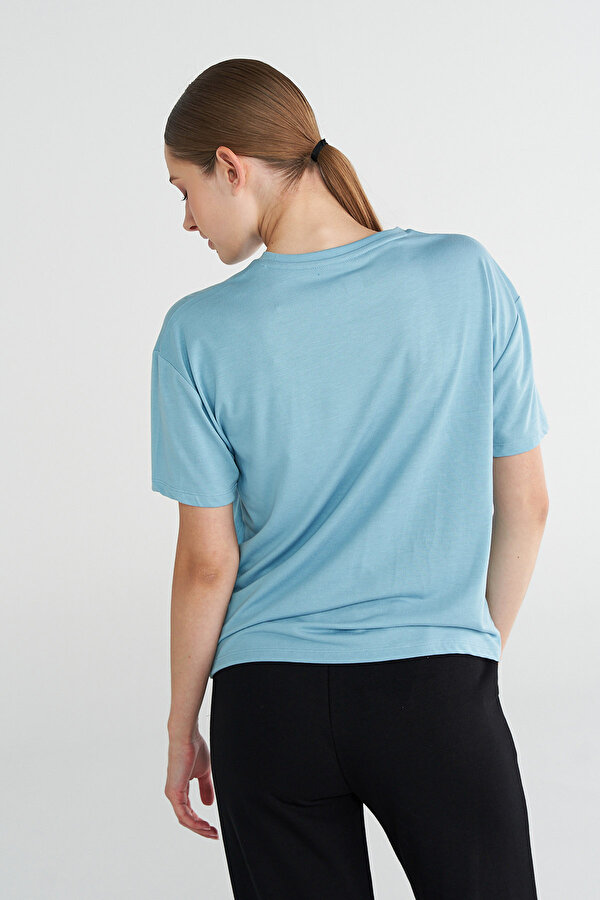 MELTON KISA KOLLU TİŞÖRT Mavi Kadın Tişört