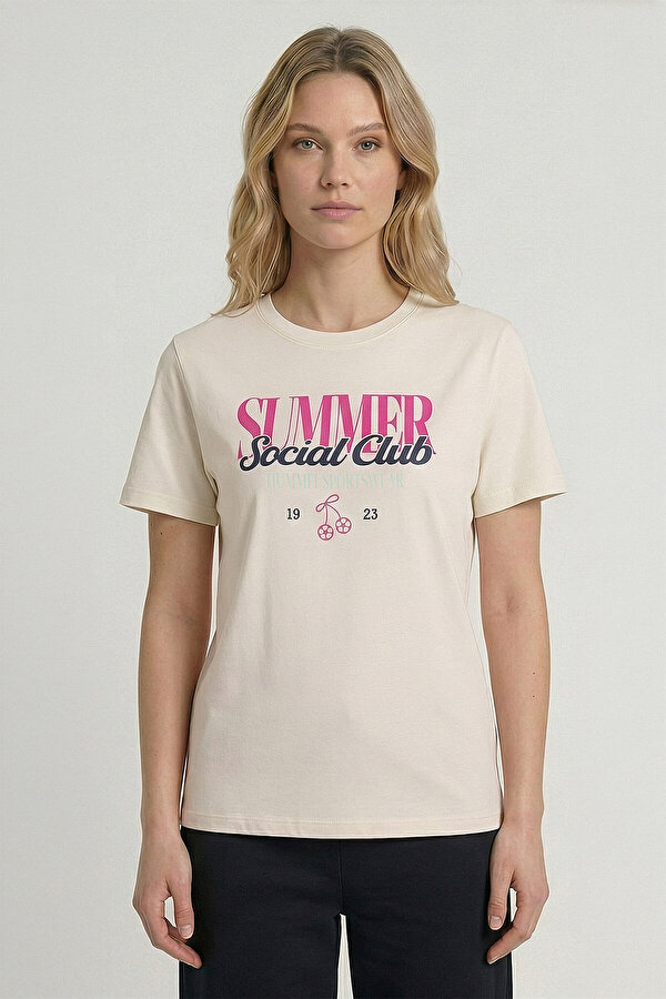 RECUENTO KISA KOLLU TİŞÖRT Ekru Kadın Tişört