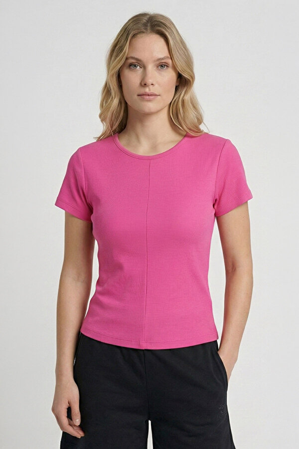 REPORTAJE KISA KOLLU TİŞÖRT Pembe Kadın Tişört